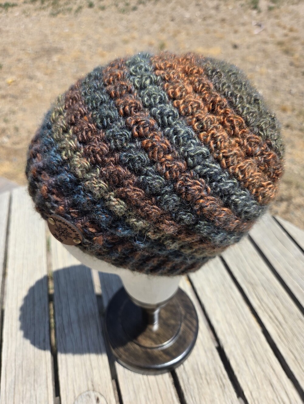 Artisan Handmade Crochet Wool Blend Unisex "Mossy Pebbles" Cozy Boho Beanie Hat - Picture 2 of 6